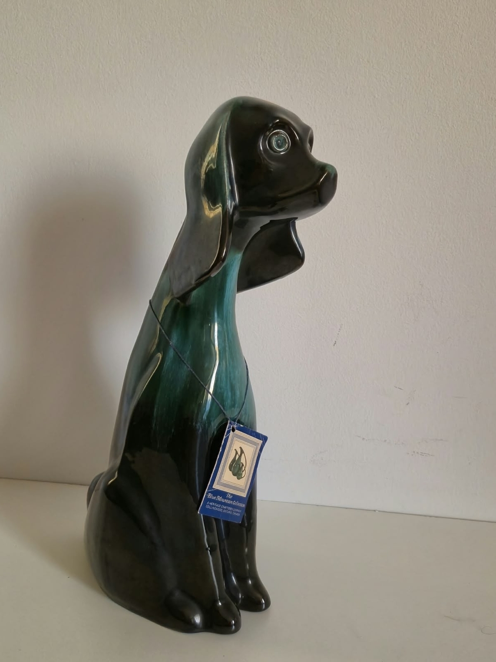 Vintage Blue Mountain Pottery BMP Cocker Spaniel Decanter / Bottle - Green Glaze